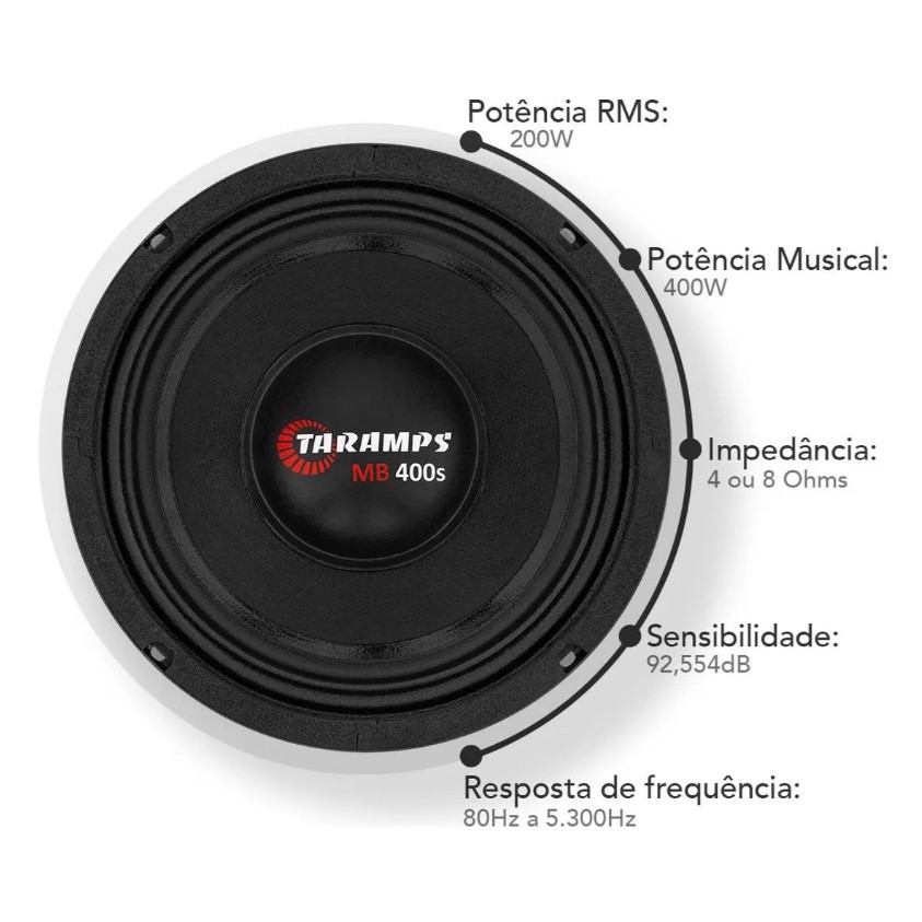 Alto Falante 6 Polegadas Taramps Mb 400s Medio Grave Agudo 200w RMS 400 watts Programa Musical Woofer 400w Paredão Trio em Oferta na Shopee