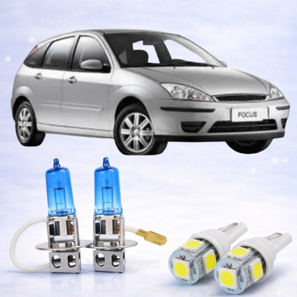 Kit Lâmpada H3 Farol de Milha + Lâmpada LED Super Branca 12V FORD FOCUS 200 ATÉ 2004
