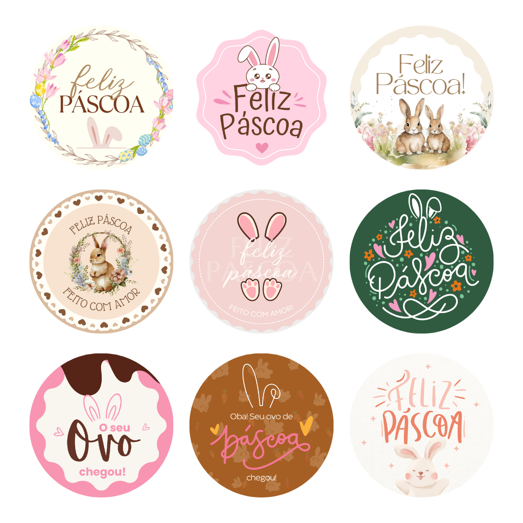 Adesivos de Páscoa | 4x4cm Redondo | Vários modelos em Oferta na Shopee