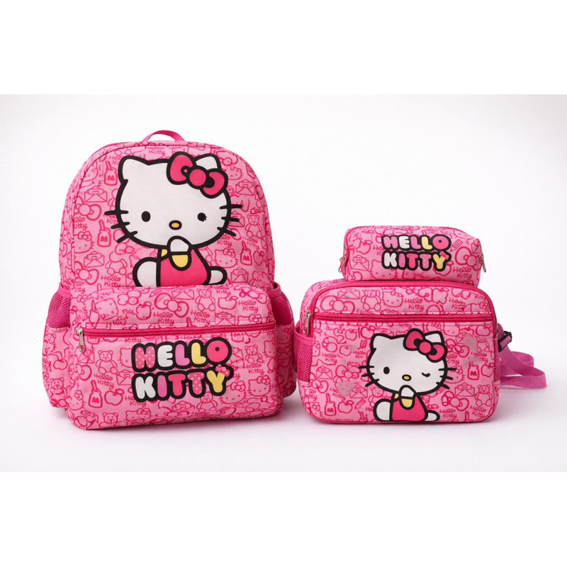 kit mochila hello kitty rosa infantil escolar tamanho grande lancheira termica e estojo envio rapido