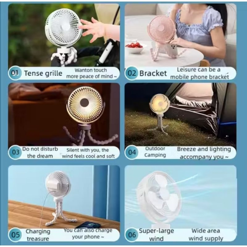 Mini Ventilador Portátil USB, Recarregável, Silencioso e suporte flexível