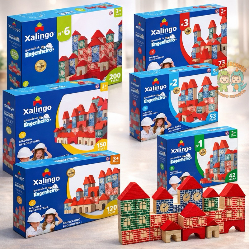 Brinquedo Educativo Brincando De Engenheiro Bloco BLOQUINHOS Construção Madeira Montar Infantil Criança CASINHA Xalingo em Oferta na Shopee