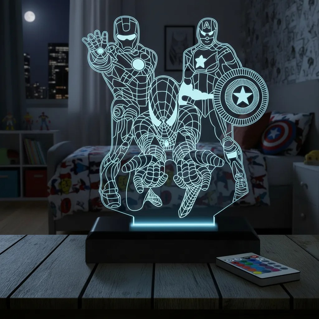 Luminária Led 3d Marvel Heróis Homem Aranha Capitão América Ferro Abajur Presente Criativo Decoração