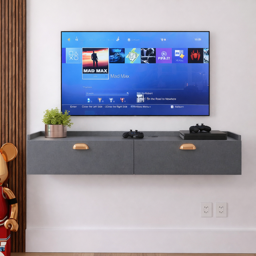 Rack Suspenso Sala Tv 1.20cm Home Decoração Sala Quarto Nicho 1 Porta Painel TV Aparador Cinza