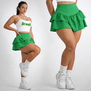 Saia cintura alta feminina alfaiataria Plissada babados em camadas empina bumbum tendencia inverno lançamento 2026 Copa em Oferta na Shopee