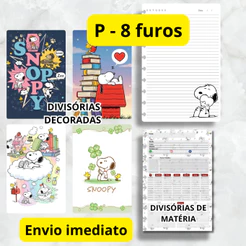 REFIL 100 FOLHAS PARA CADERNO DE DISCO SNOOPY (P - 8 FUROS) E KIT DIVISÓRIA