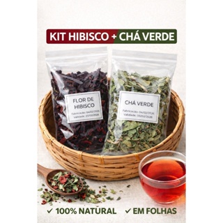 Kit Chá Verde + Flor de Hibisco Natural – Sabor Leve e Refrescante | 100% Natural| CHA NATURAL em Oferta na Shopee