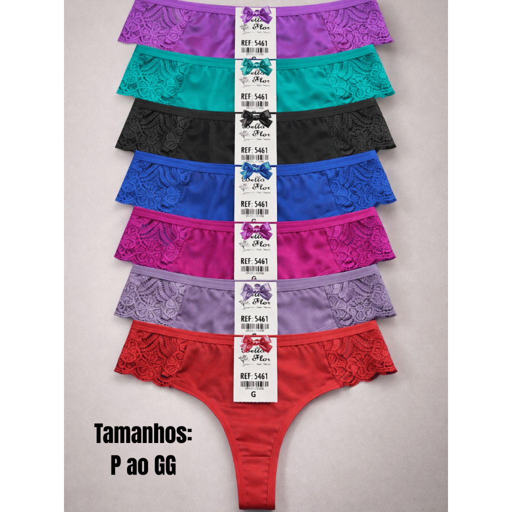 Kit com 5 Calcinhas Fio Dental Renda Lateral Forro Algodão Sensual em Oferta na Shopee