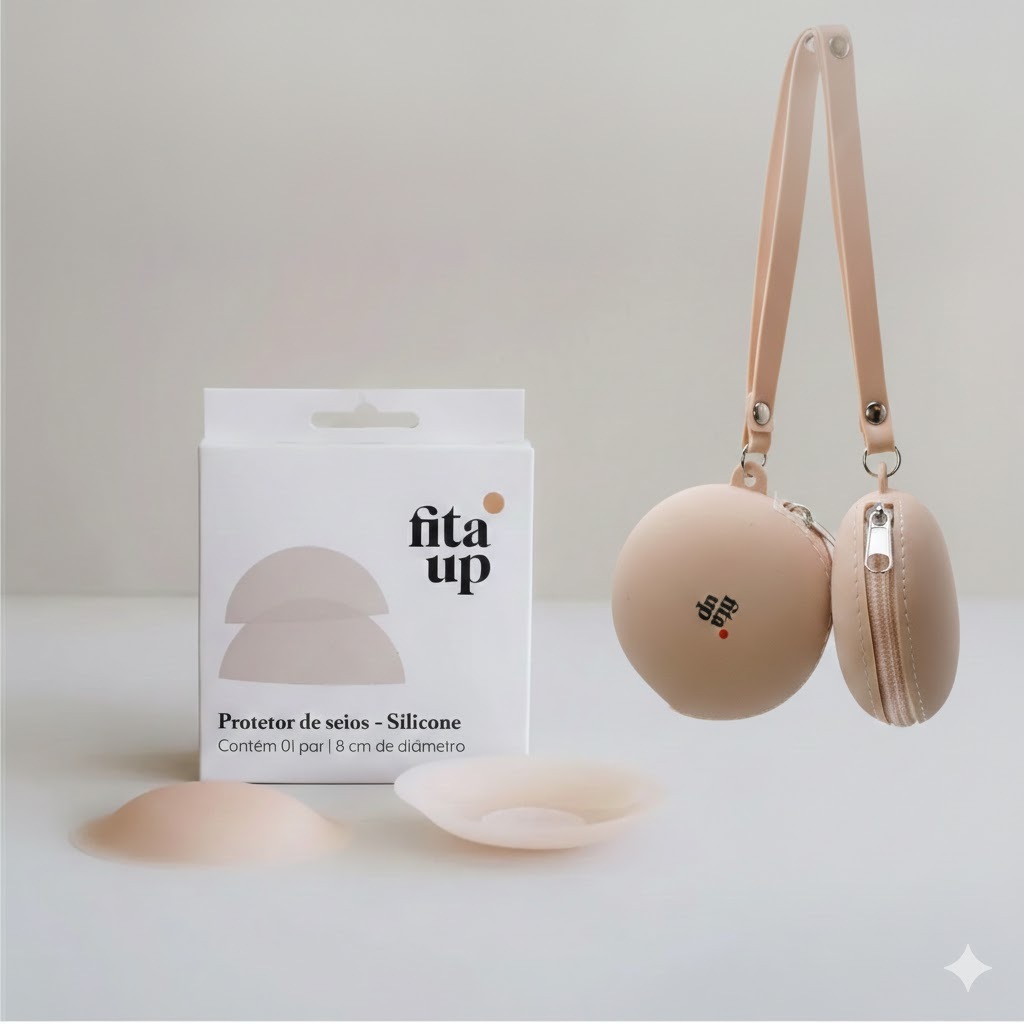 Kit Adesivo de Seio Silicone Invisível 8cm Lib Protetor Mamilo Reutilizável + Porta Case Estojo de Armazenamento Fita Up