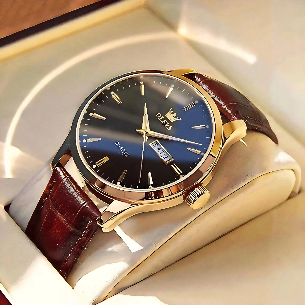 OLEVS Clássico Relógio De Quartzo Para Homens , Pulseira De Couro À Prova D'água , Calendário em Oferta na Shopee