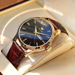 OLEVS Clássico Relógio De Quartzo Para Homens , Pulseira De Couro À Prova D'água , Calendário em Oferta na Shopee