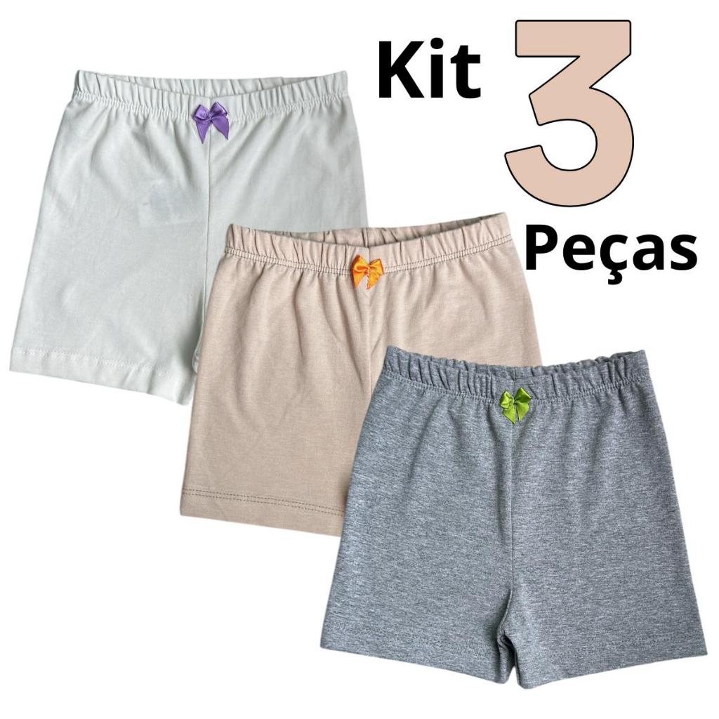 Kit 3 Calcinha De Segurança Infantil Cotton Cores Neutras Algodão 2 a 12 Anos