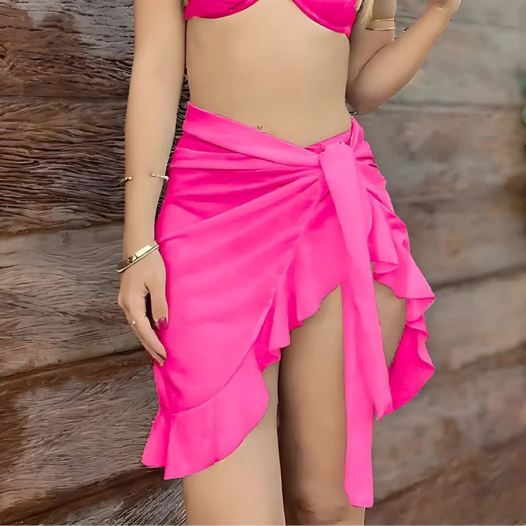 Canga feminina saida de praia de amarrar com babados moda verão