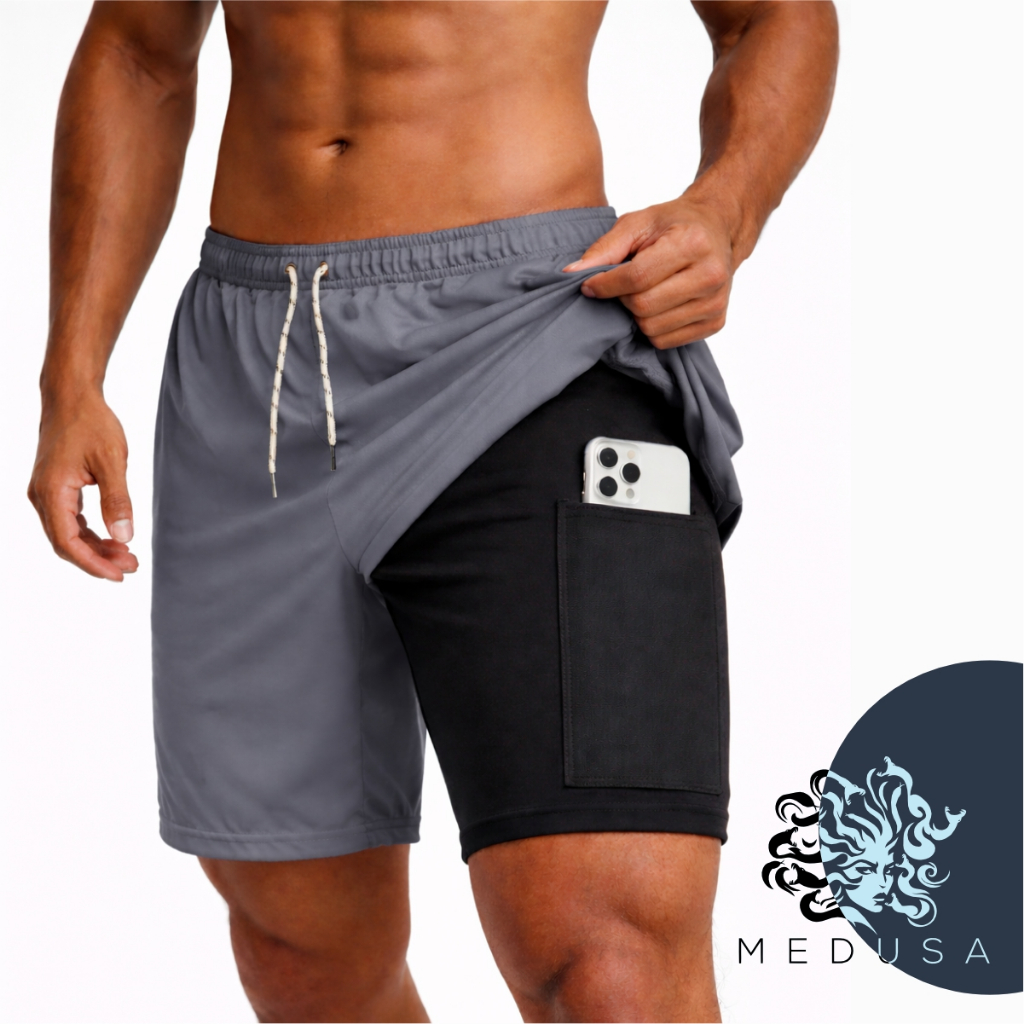 Bermuda Compressão 2em1 LISA Masculina DryFit + Elastano Ideal Academia Corrida Bike Crossfit
