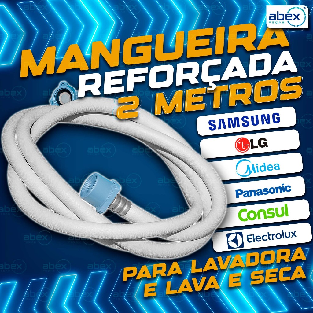 Mangueira Entrada Água Máquina de Lavar Lavadora Brastemp, Eletrolux, Consul, LG 2 Metros Reforçada em Oferta na Shopee