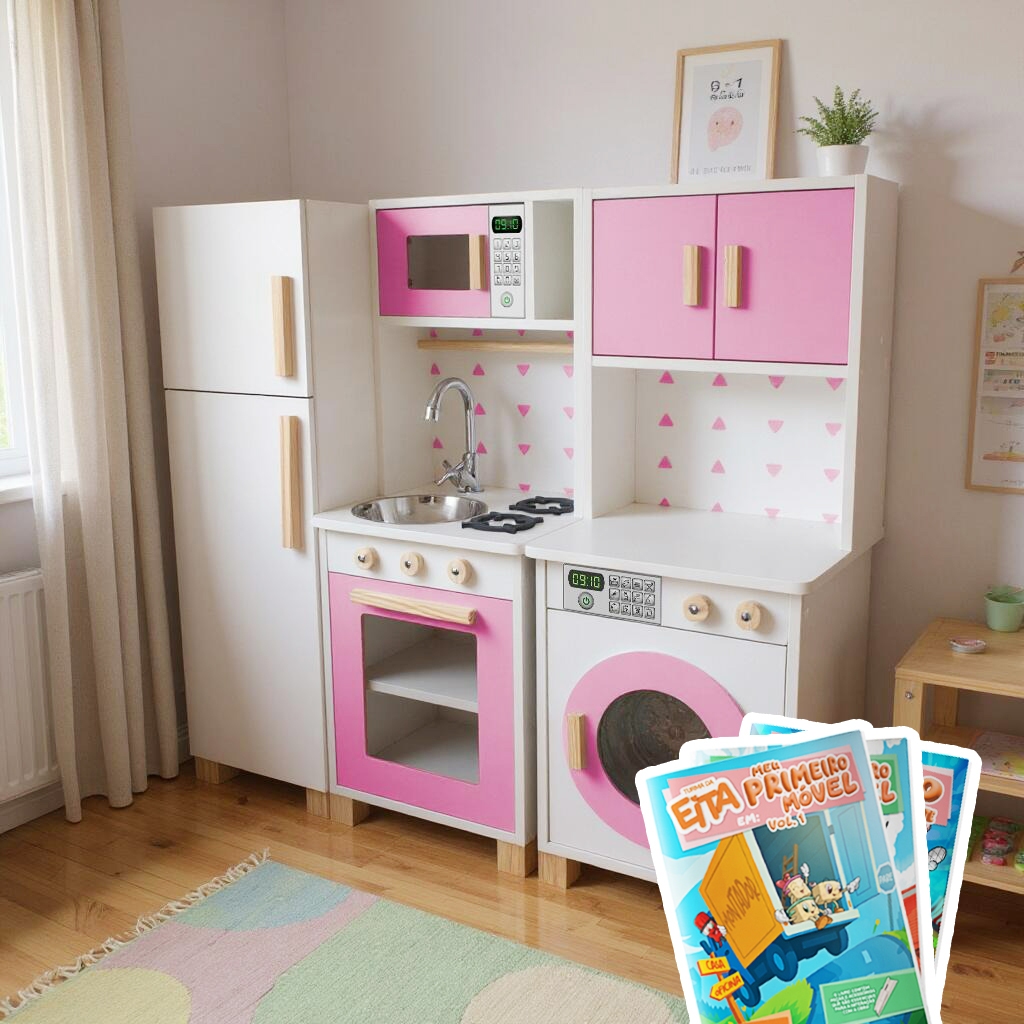 Kit Educativo Mini Cozinha Infantil com Geladeira e Máquina de Lavar em Oferta na Shopee