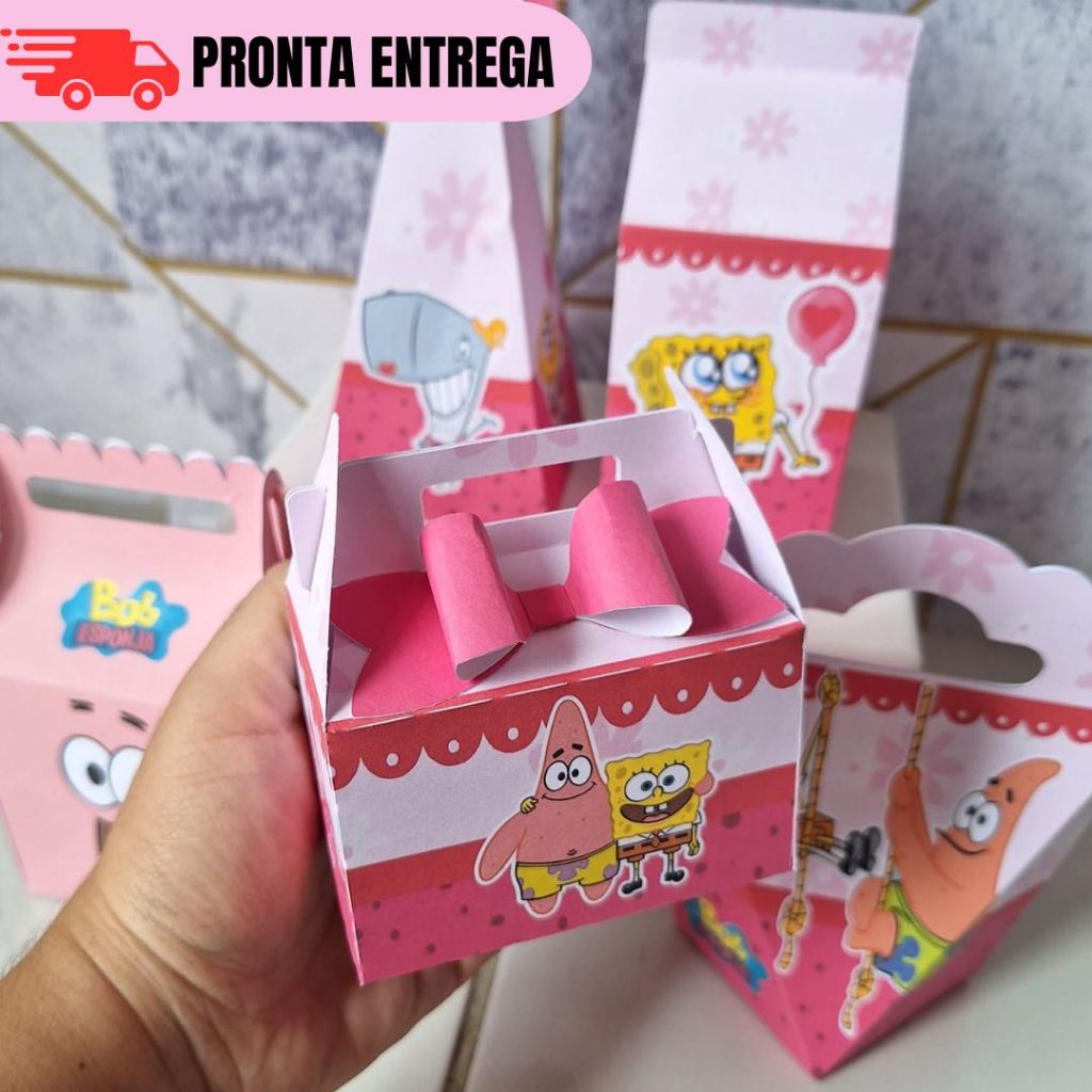 Kit Caixas Bob Esponja Rosa Menina Sandy Personalizados Lembrancinhas Mimo Festa Infantil Aniversário PEGUE E MONTE