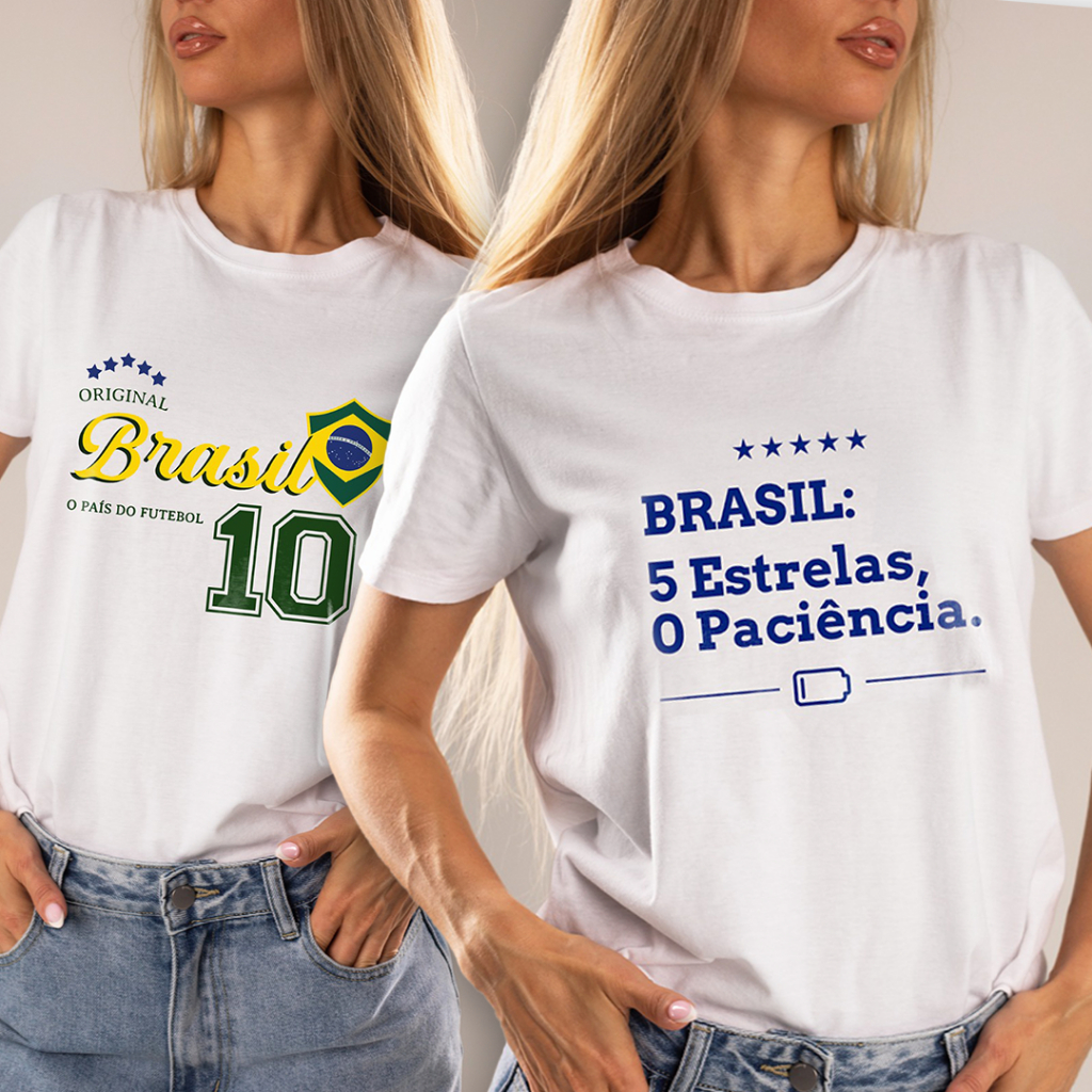 T-shirt Brasil Copa do Mundo Variadas Style 2026 Humor Blogueira Futebol Oferta Novidade Hype