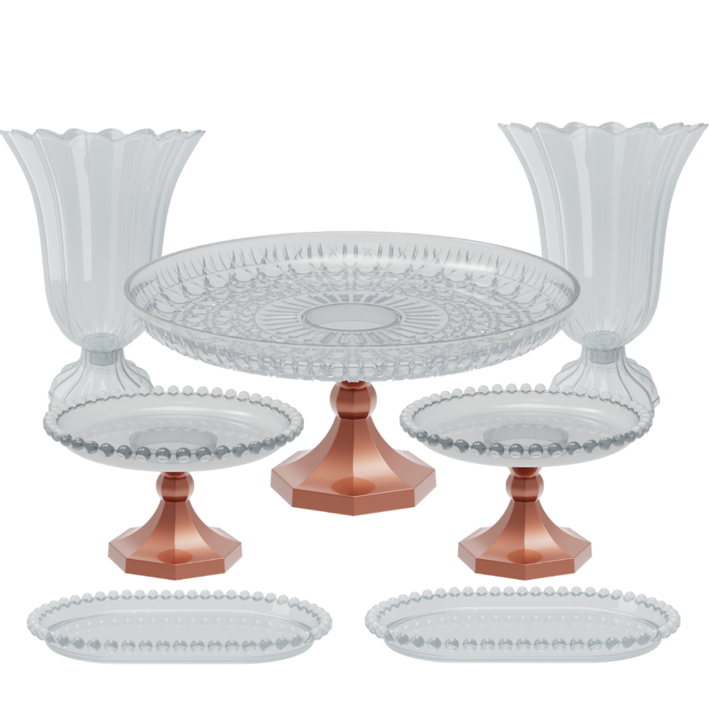 Kit Cristal 7 Peças Decoração Eventos Boleira Doces Mesa Boleira