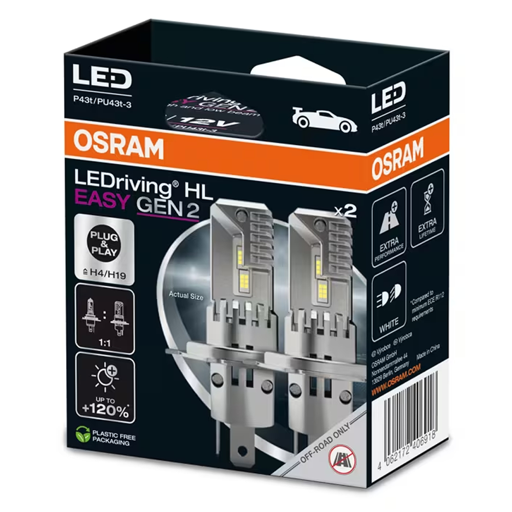 Par Lâmpada Led Osram LEDriving HL Easy GEN2 H4 H19 Compacta Super Branca 6500k 3 Anos de Garantia