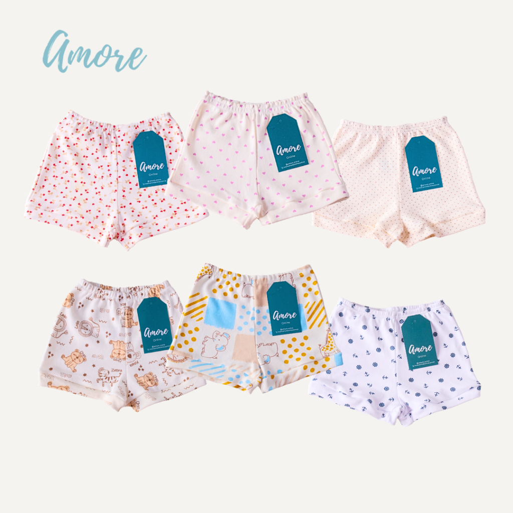 Shorts Bebê Amore Estampado Confortável 100% Algodão