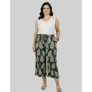 Conjunto Plus Size Feminino Calça Curta Pantacourt e Regata Estampada Roupa Plus Size - Conjuntinhos de Verão em Oferta na Shopee