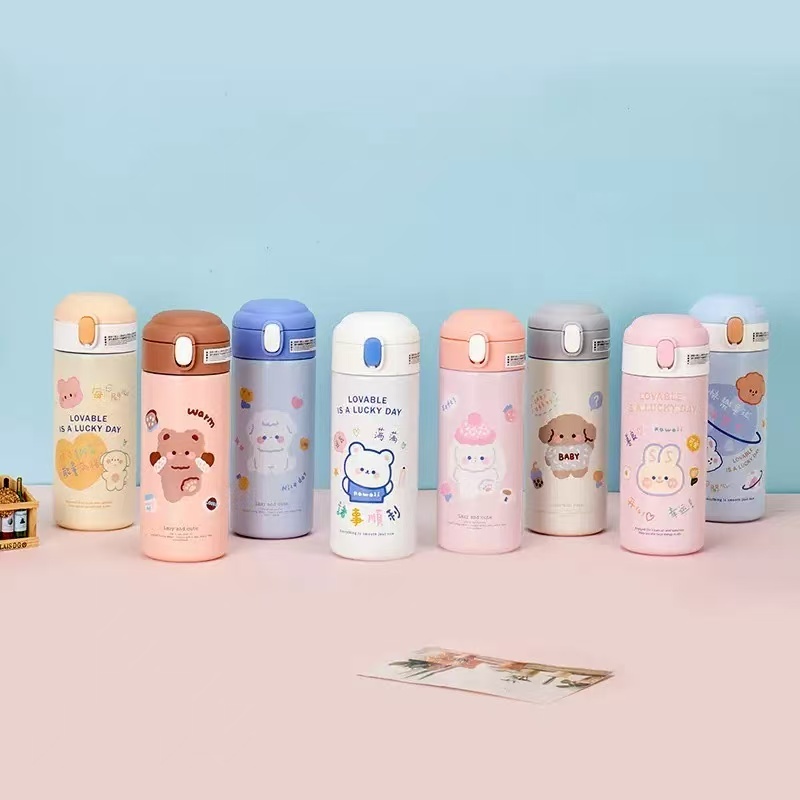 Garrafa /copo térmica Com Canudo /380ml aço inox infantil com animados--4033 em Oferta na Shopee