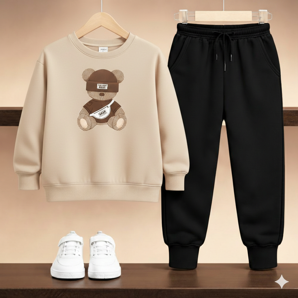 Conjunto infantil e juvenil moletom urso premium de algodão inverno 02 a 16