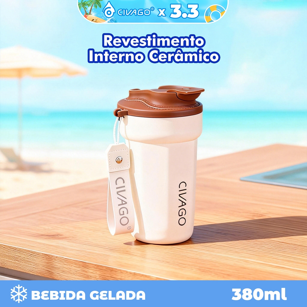 CIVAGO Copo Térmico 380ml inox Portátil com Revestimento Interior Cerâmica Quente/Frio Antivazamento em Oferta na Shopee