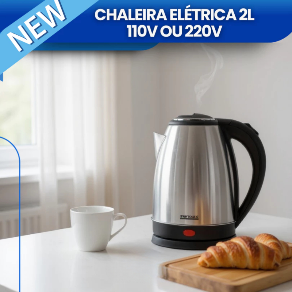 Chaleira Elétrica Jarra De Inox 2 Litros 127V ou 220V Fervura Rápida E Segura Premium