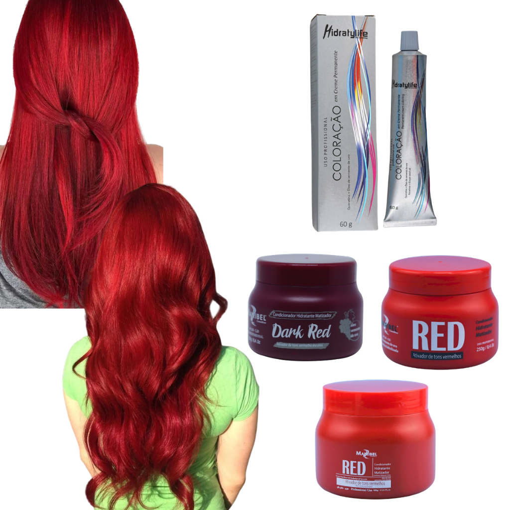 Kit Tinta Mairibel 66.66 Vermelho Intenso + Matizador Red ou Dark Red | Vermelho Sem Desbotar