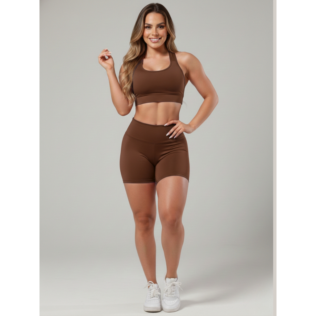 Conjunto de Academia Fitness Short e Cropped Roupas Femininas Ginástica Suplex A11 em Oferta na Shopee