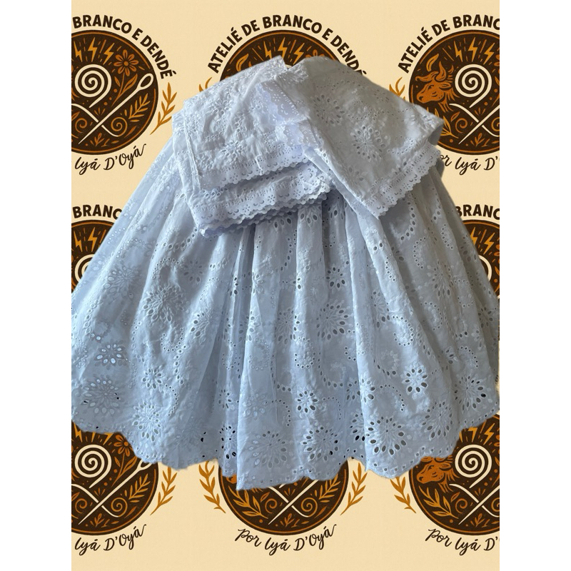 Baiana 4 Peças Em Lezzy Com Acabamentos Em Bordado Inglês | Umbanda Candomblé Roupa De Santo