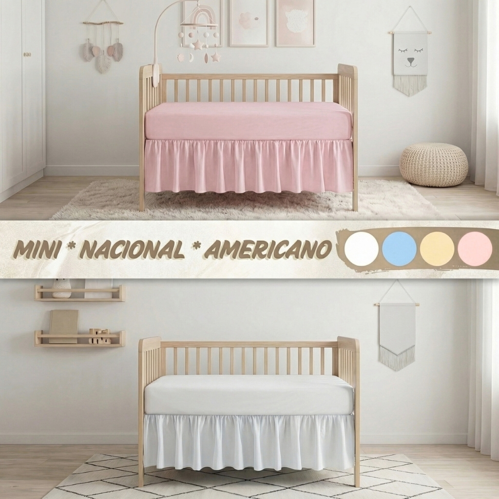 Saia Mini Berço Saia  Berço Americano e Nacional Bebê Liso Dupla Face Branco Palha Rosa Azul