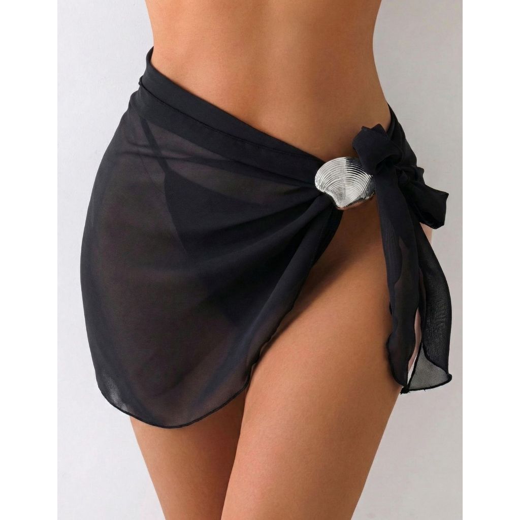 Saída De Praia Canga Saia Tule Pareô Fivela Concha Amarração Lateral Verão em Oferta na Shopee