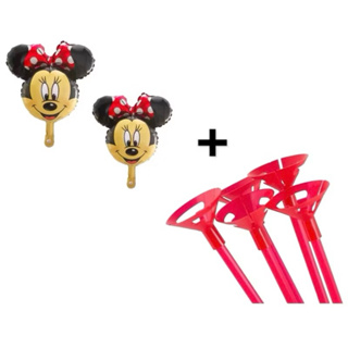 Kit C/10 Mini Balão Metalizado Minnie Vermelha/Rosa Centro De Mesa 36Cm+Varetas 33Cm em Oferta na Shopee