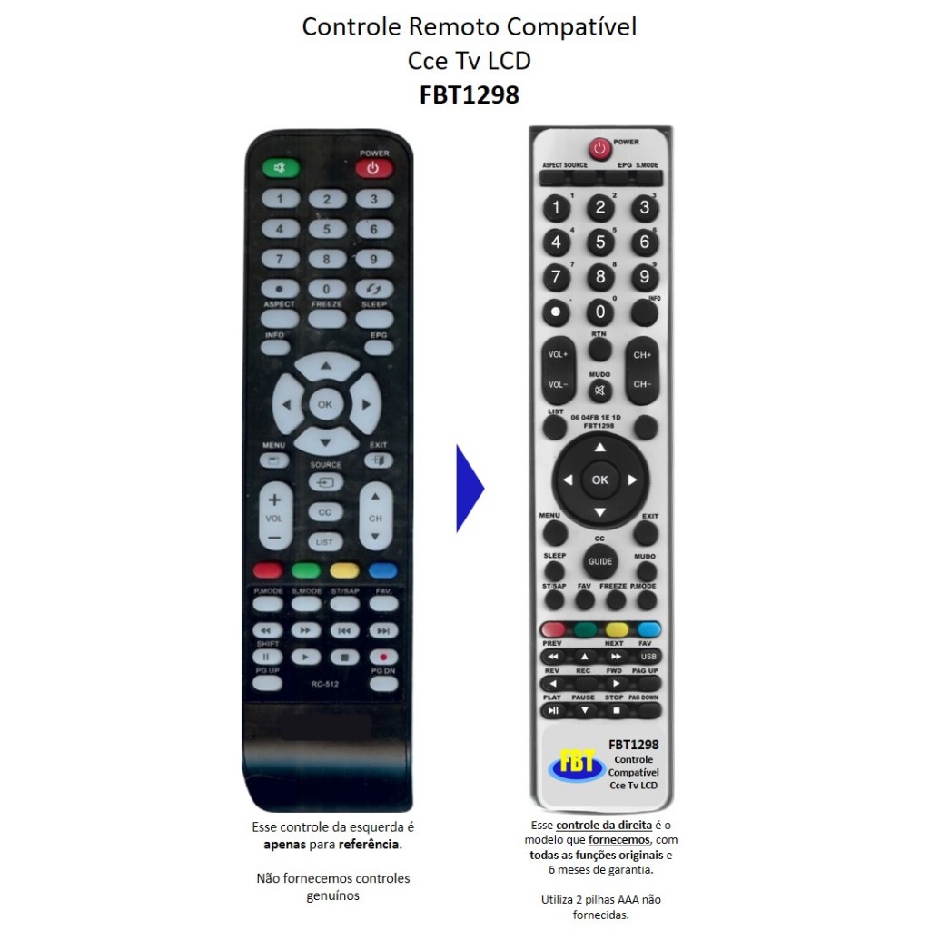 Controle Compatível Com Tv Cce Lcd FBT1298