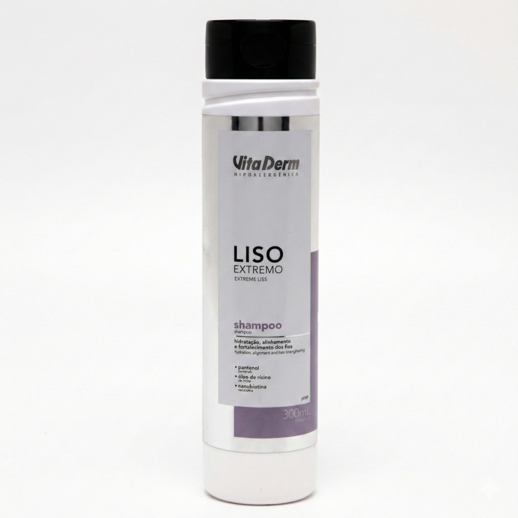 Shampoo Liso Extremo Vita Derm 300ml Anti‑Frizz Hidratação Fortalecedor Cabelo