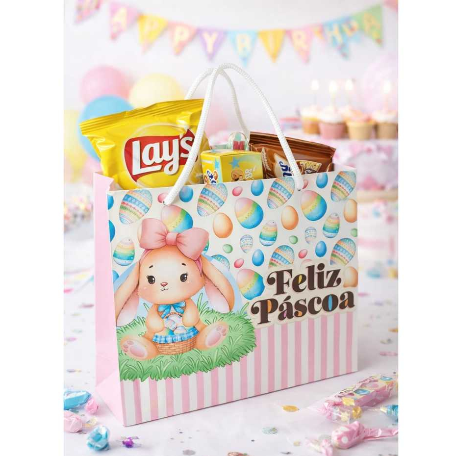10 Sacolinhas Páscoa personalizada/Lembrancinha/Sacolinha/Mimos/Lancheira/Aniversário/PEGUE E MONTE