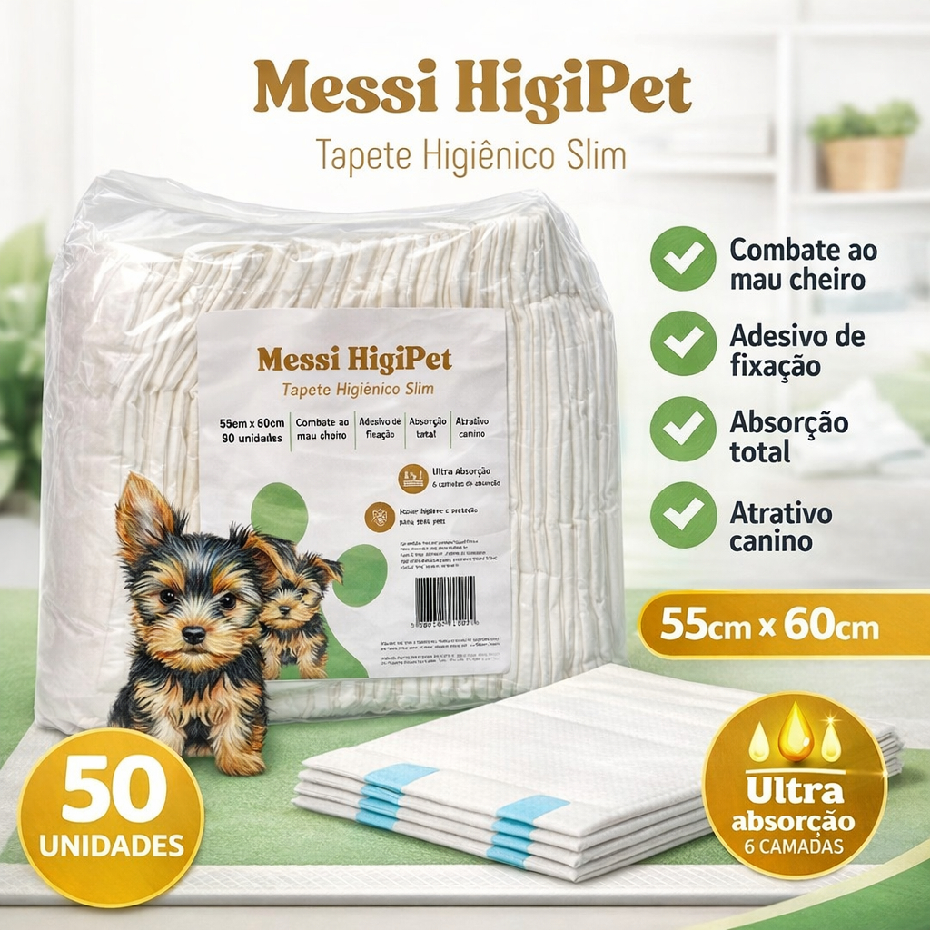 Tapete Higiênico SLIM para Cães 55x60cm 50 Unidades Alta Absorção Xixi Cachorro