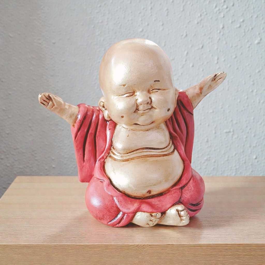 Imagem Budinha Baby Decorativo em Gesso 13x17cm – Estátua Buda Abraçando | Decoração Zen | Peça Individual