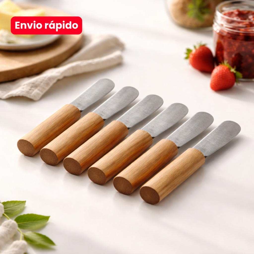 Kit Espátulas para Patê / Manteiga Inox com Cabo de Madeira – Passador de Geleia