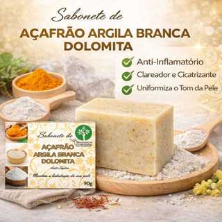 Kit 3 Sabonetes Açafrão Argila Branca Dolomita 90g – Limpeza e Cuidado Natural em Oferta na Shopee