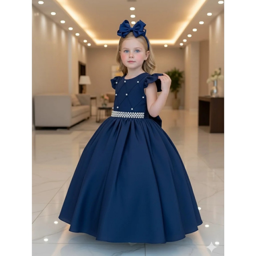 Vestido Longo de Festa Infantil Juvenil Ysa Ariane Azul Marinho
