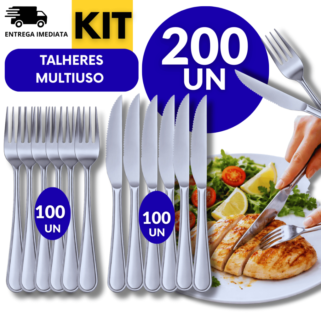 COMBO GARFO E FACA INOS RESTAURANTE E COZINHA E OUTROS 200 TALHERES AÇO INOX 100 GARFOS 100 FACAS