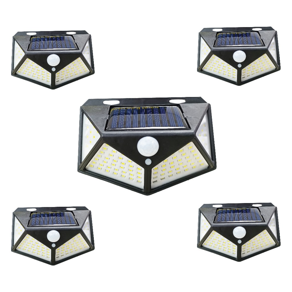Kit 5 Luminária Solar Parede 100 Leds Sensor Presença Com 3 Funções Refletor Arandela Lâmpada em Oferta na Shopee