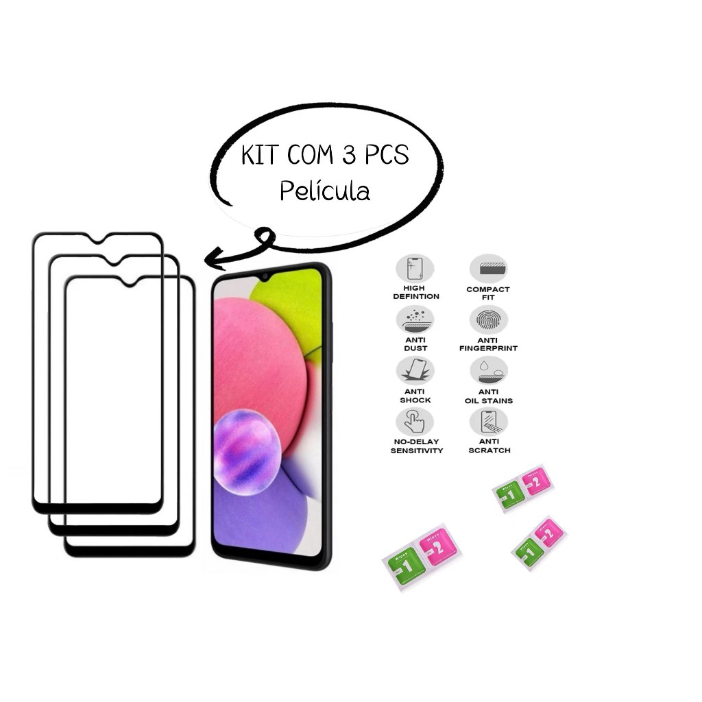 KIT 3 PCS - Película de vidro 3D 9d Para Samsung M23 / M34 em Oferta na Shopee