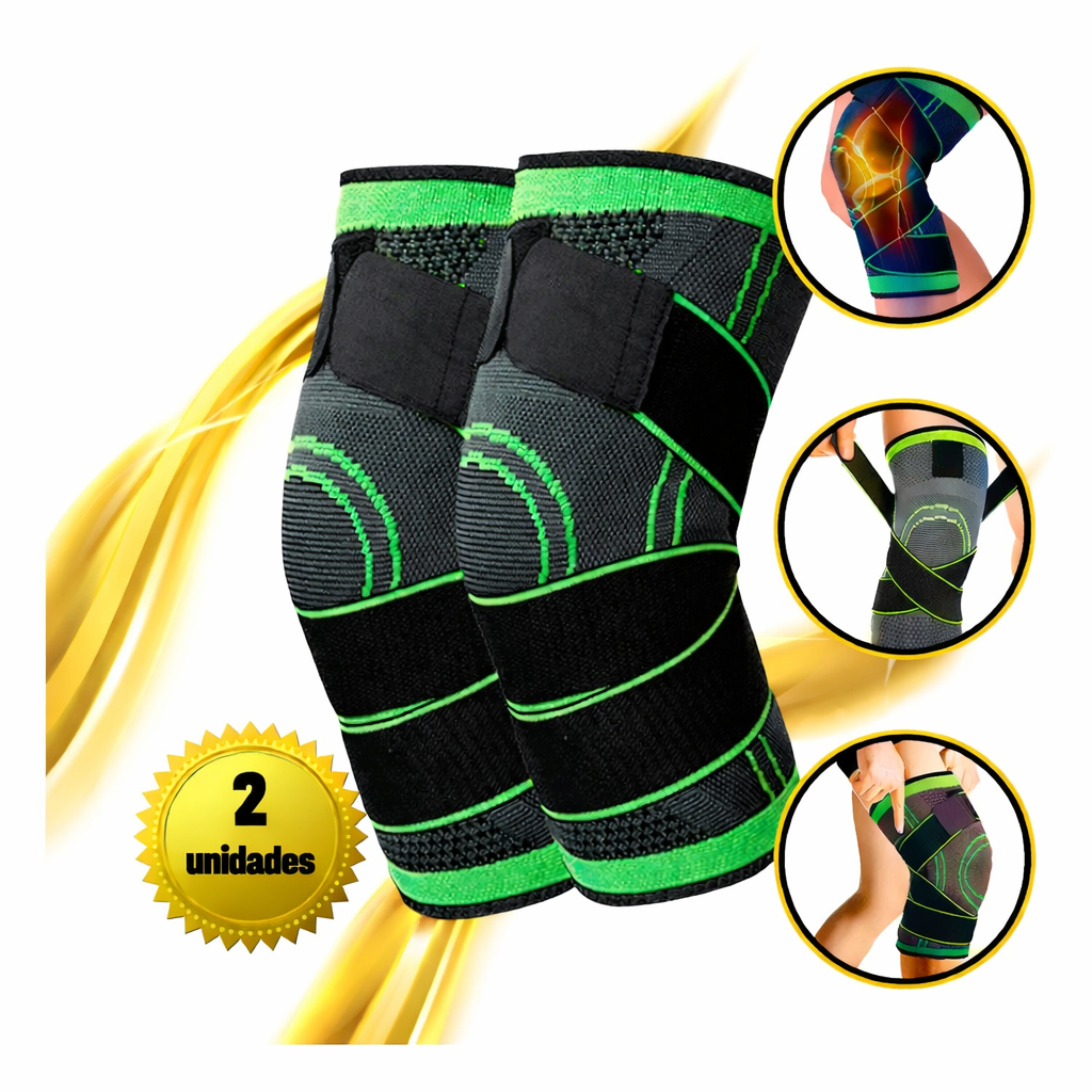Kit 2 Joelheiras Esportivas Compressão Verde Tamanho Único Lavável