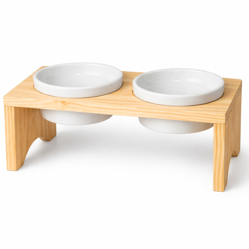 Comedouro Pet Madeira 2 Tigelas Porcelana 210ml Cachorro Gato Elevado Duplo em Oferta na Shopee