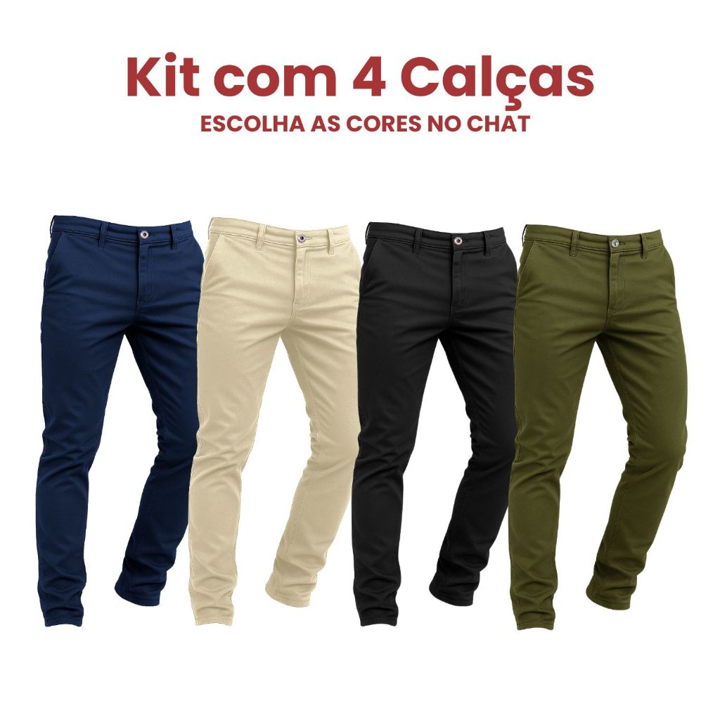 Kit 4 Calça Alfaiataria Masculina Slim Fit Calça Sarja Masculina Premium